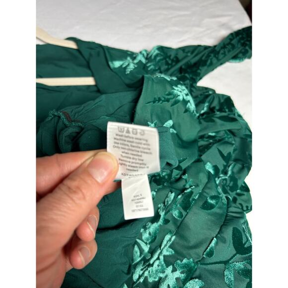 Draper James RSVP Burned Velvet Emerald Green Midi Wrap around Dress Size XL - Picture 8 of 14